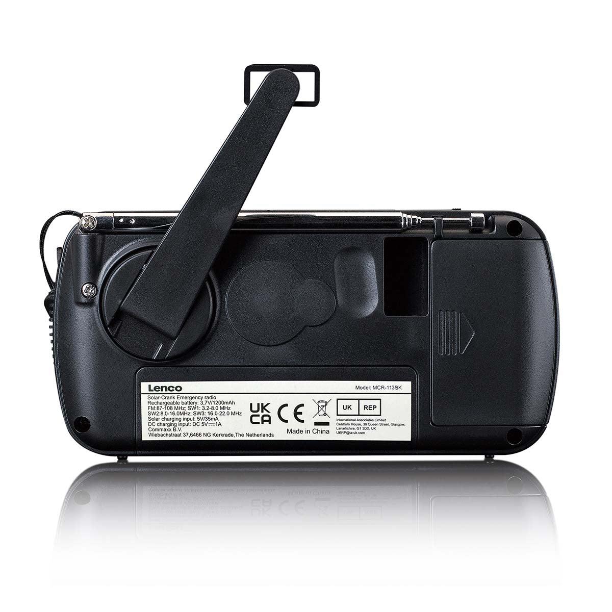 Lenco noodradio met zonnepaneel, handslinger en zaklamp