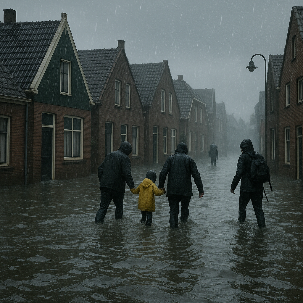 afbeelding van een overstroomde straat in Nederland