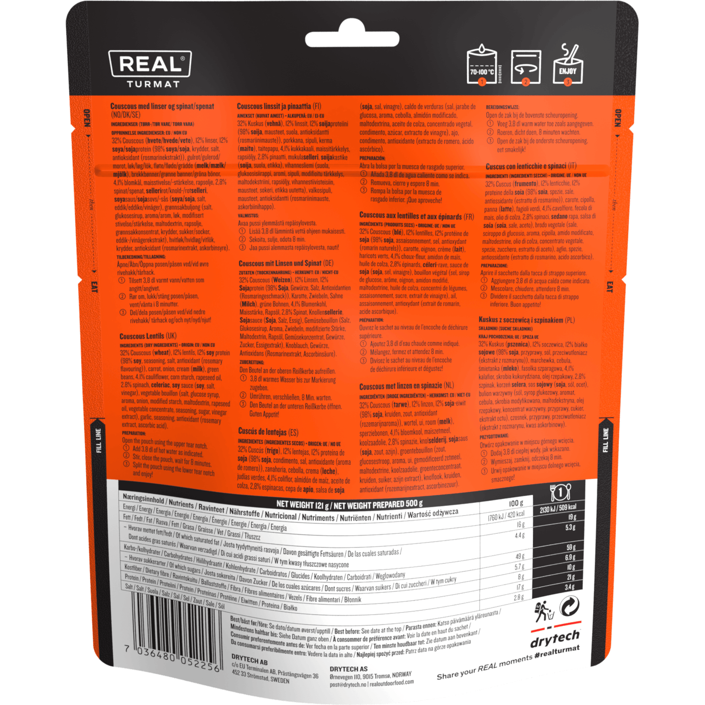 real turmat couscous met linzen en spinazie noodmaaltijd