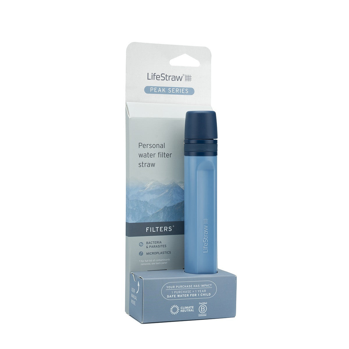 LifeStraw Peak Series Personal Waterfilter Straw Mountain Blue met verpakking