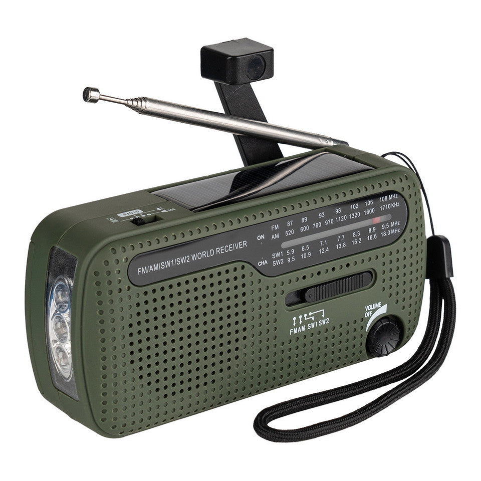 Fosco Noodradio survival met AM/FM dynamo zonnepaneel zaklamp en alarm