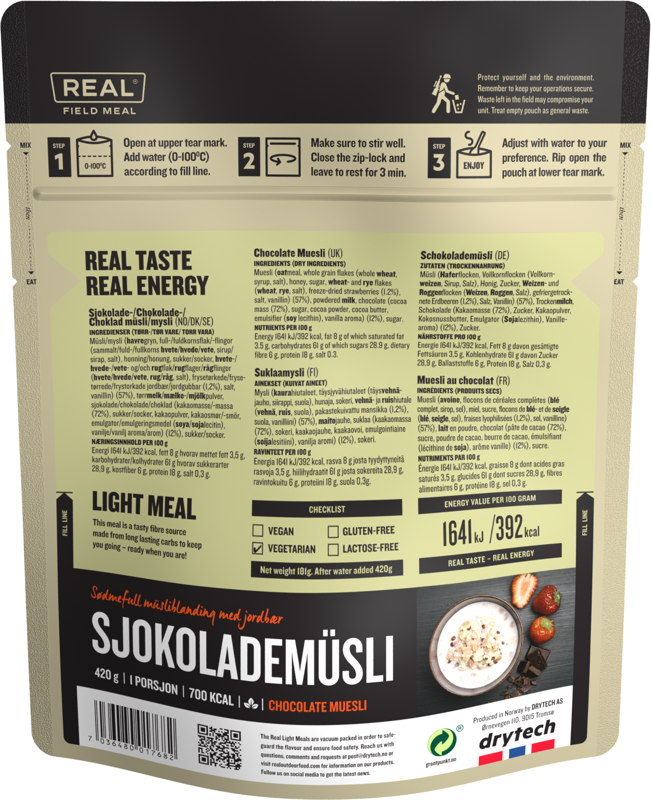 Real Turmat chocolademuesli achterkant