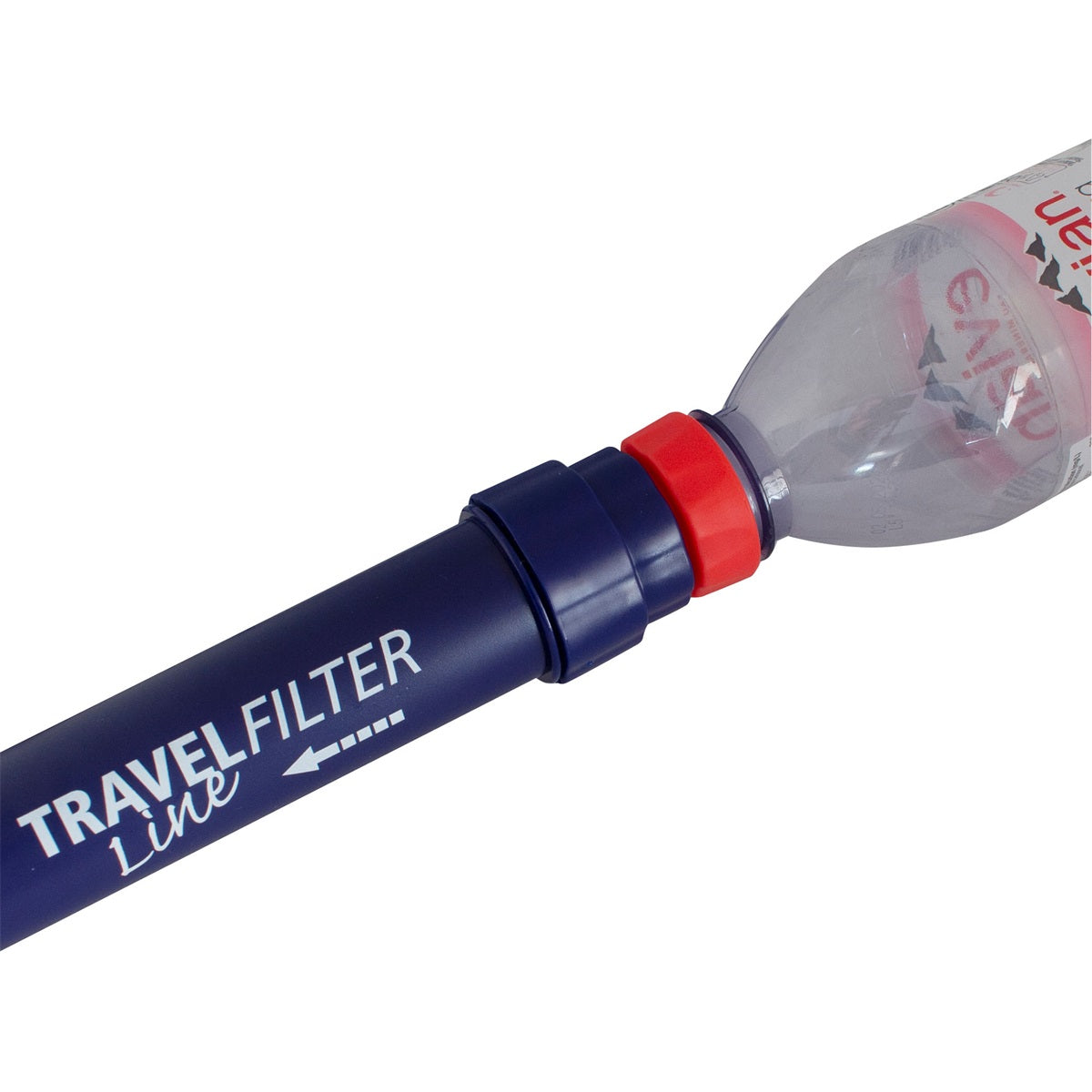Travelline waterfilter op PETfles geschroeft