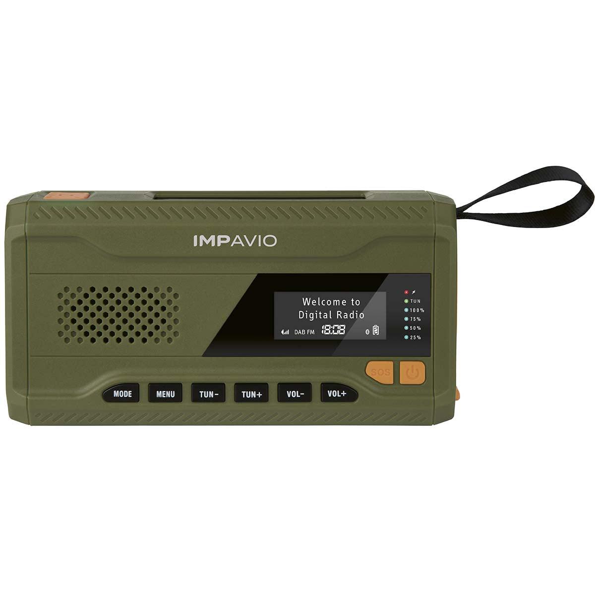 Impavio opwindbare Noodradio met zaklamp, zonnepaneel, powerbank, dynamo DAB+ en FM radio - Rampready