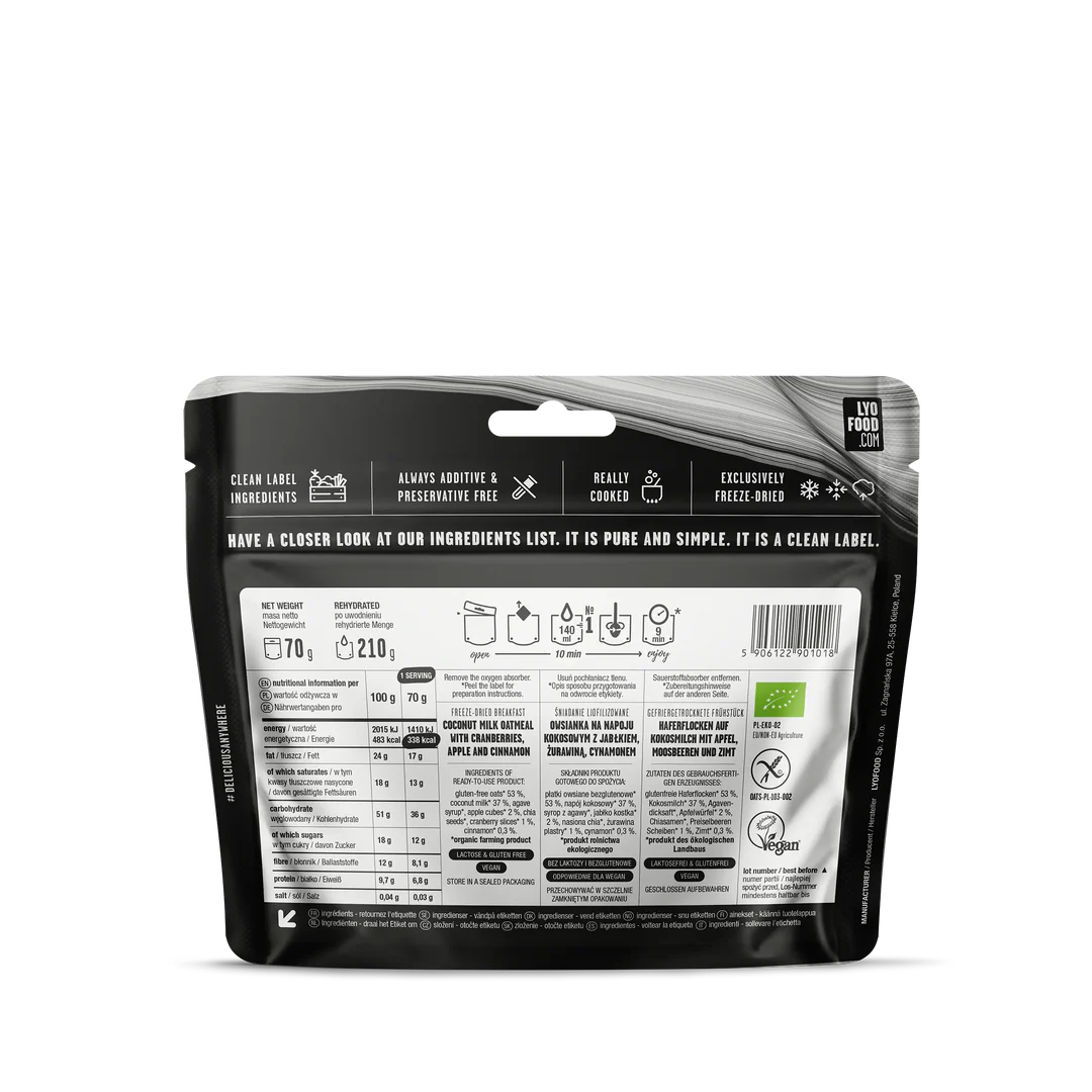 Lyofood	Organic Apple & Cinnamon Porridge 210g
achterkant
