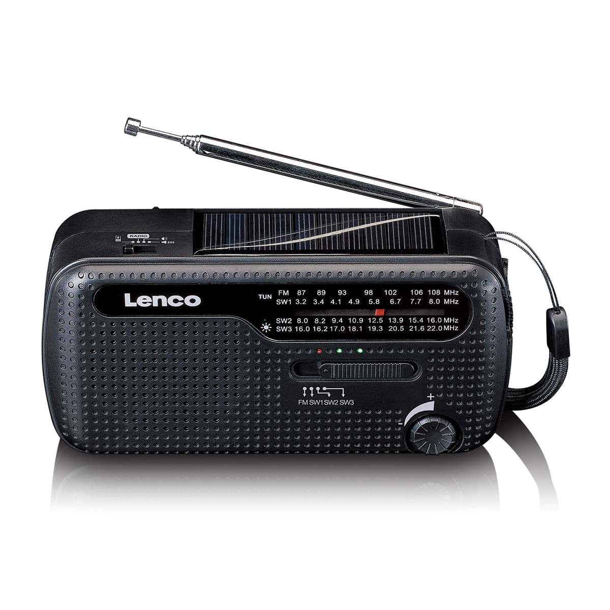 Lenco noodradio met zonnepaneel, handslinger en zaklamp