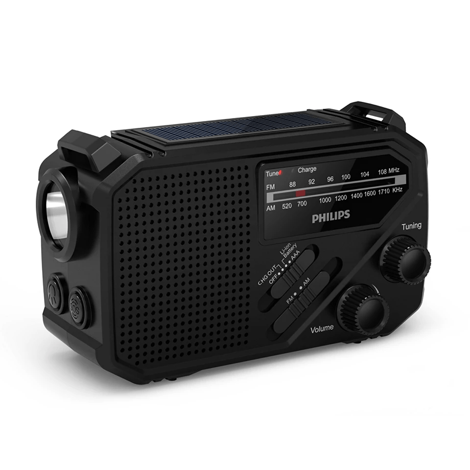 Philips TAR1609 noodradio met zonnepaneel, zaklamp, powerbank, sos en dynamo