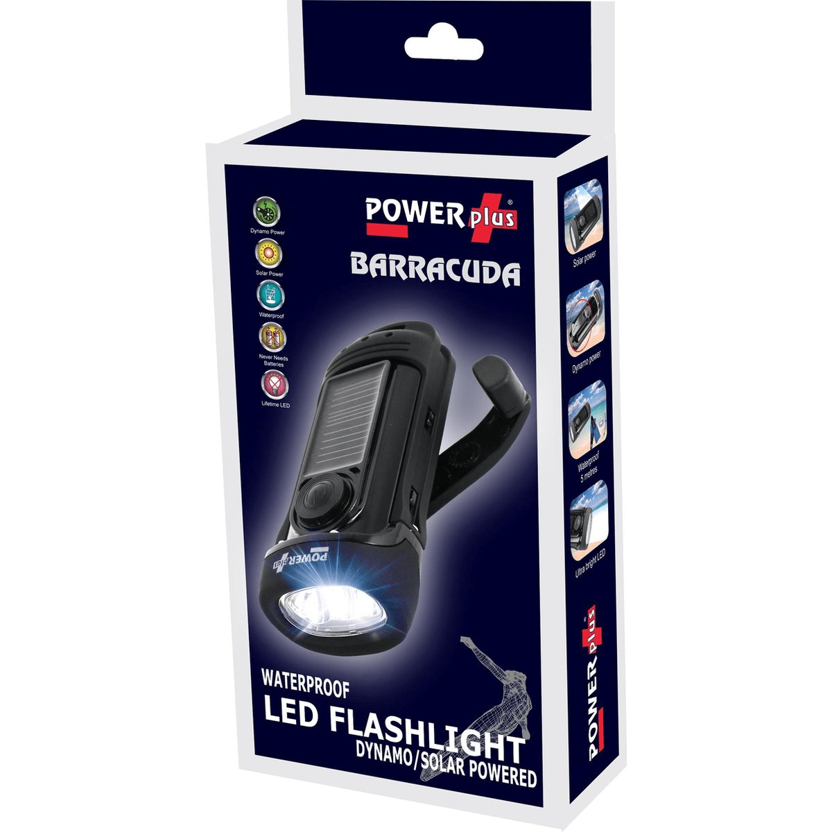 Powerplus barracuda: zaklamp met zonnepaneel en dynamo