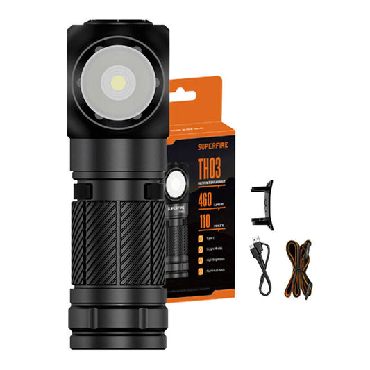 Superfire hoofdlamp en zaklamp in een